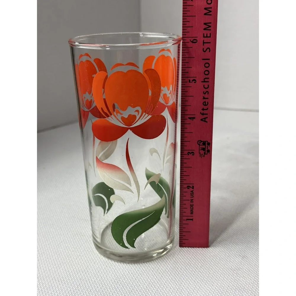MCM Clear‎ Red Orange Tulip Green Leaf Juice Glass